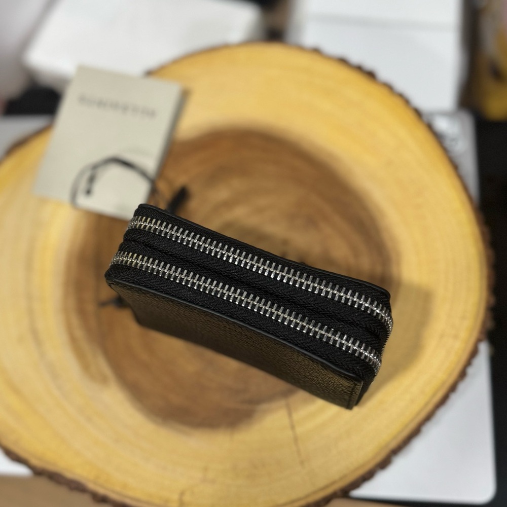 AllSaints Black Pebbled Leather Zip Wallet with Tassel Pull - Picture 8 of 10